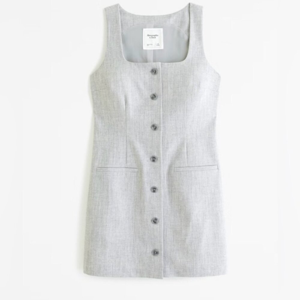 Abercrombie & Fitch Light Gray Button-Front Sheath Dress